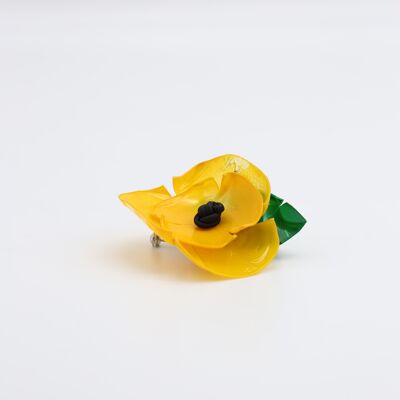 Poppy Flower Brooch - Hand painted - Yellow
