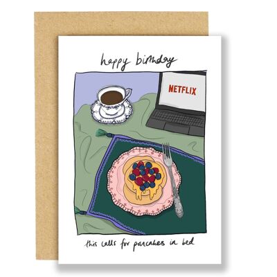 Birthday card - Pancakes in bed
