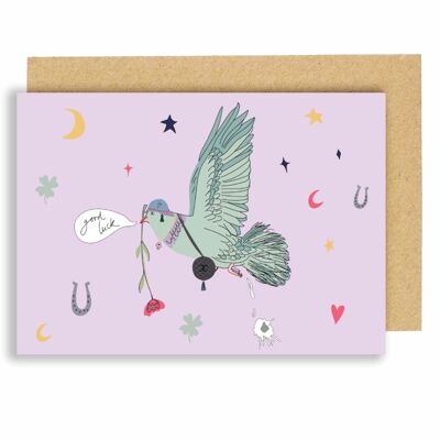 Carte porte-bonheur - Pigeon chanceux