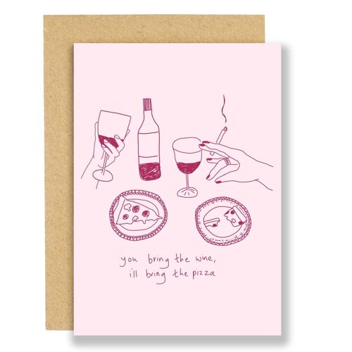 Greeting card - wine and pizza