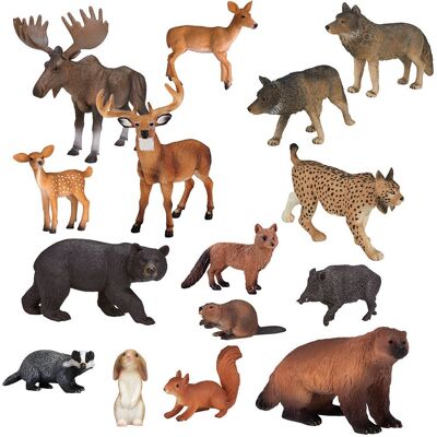 Mojo Edu Woodland toys forest animals incl. Wolverine - 15 pieces