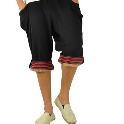 virblatt - pantalones bombachos cortos hombre | algodón | Pantalones de verano pantalones cortos Pantalones de verano Aladdin hombres Pantalones cortos Hippie 3/4 pantalones hombres - generoso negro S-M
