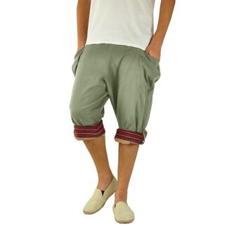 virblatt - sarouel court homme | 100% coton | Pantalon d'été pantalon court Pantalon d'été Aladdin homme Short Hippie Pantalon 3/4 homme - vert généreux L-XL 3