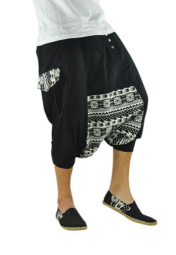 virblatt - sarouel femme court | 100% coton | Pantalon Aladdin court bloomer femme pantalon hippie court pantalon Goa femme - sans soucis S-M noir 5