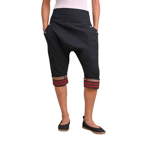 virblatt - Haremshose Damen kurz | Baumwolle | Kurze Aladinhose Damen Pumphose kurz Pluderhose luftige Hose Damen 3/4 Goa hippie - Auszeit S-M schwarz