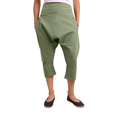 virblatt - pantalones harem damas cortos | algodón | Pantalones cortos de Aladino, bombachos para mujer, pantalones bombachos cortos, pantalones aireados para mujer, 3/4 hippie, tiempo de espera, L-XL verde