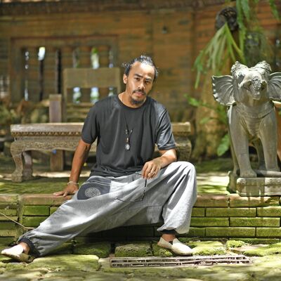 virblatt - harem pants men | 100% cotton | Aladdin trousers men's Goa trousers summer trousers men's bloomers hippie trousers - stamping robe L-XL grey