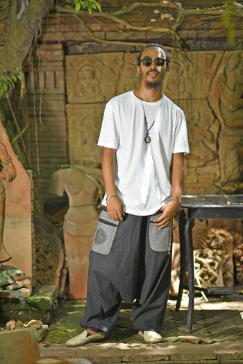 virblatt - sarouel hommes | 100% coton | Aladdin pantalon homme Goa pantalon été pantalon homme bloomer hippie pantalon estampage robe L-XL noir 1