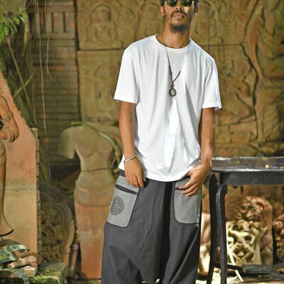 virblatt - pantalones harem hombres | 100% algodón | Aladdin pantalones bombachos de hombre XXL Goa pants pantalones de yoga hombres - bata estampada XXL negro