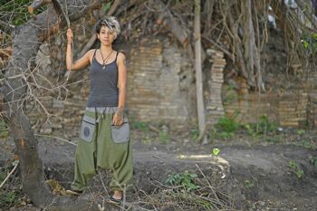 virblatt - sarouel femme | 100% coton | Goa pantalon bloomer femme Aladdin pantalon hippie pantalon femme tissu pantalon été pantalon - estampage robe S-M vert 1