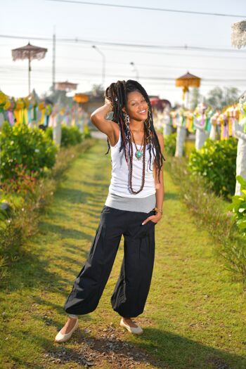virblatt - sarouel femme | 100% coton | Pantalons de yoga bloomers pour femmes sarouel Aladdin pantalon hippie vêtements indie - yoga time M-XL noir 1