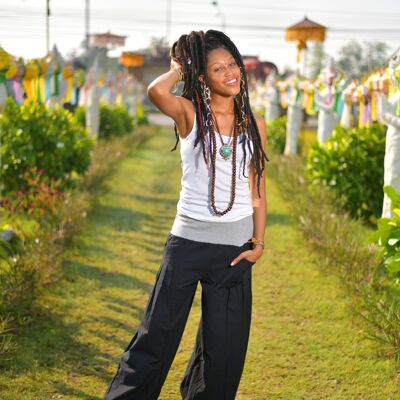 virblatt - sarouel femme | 100% coton | Pantalons de yoga bloomers pour femmes sarouel Aladdin pantalon hippie vêtements indie - yoga time M-XL noir