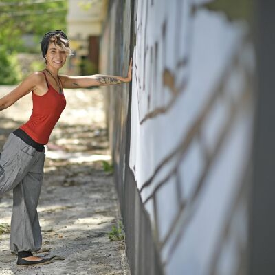 virblatt - sarouel femme | 100% coton | Pantalons de yoga bloomers pour femmes sarouel Aladdin pantalon hippie vêtements indie - yoga time M-XL gris