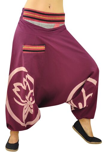 virblatt - Pantalon Aladdin femme | 100% coton | Goa pantalon sarouel femme pantalon d'été léger hippie bloomer femme - surtout S/M berry 2
