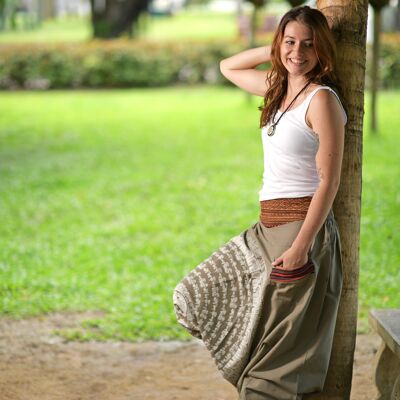 virblatt - Pantalon Aladdin femme | 100% coton | Goa pantalon sarouel femme bloomer sarouel hippie été pantalon femme - Nirvana S/M kaki - A