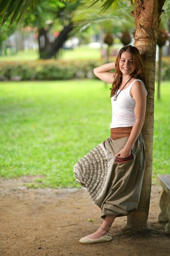 virblatt - Pantalon Aladdin femme | 100% coton | Goa pantalon sarouel femme bloomer sarouel hippie été pantalon femme - Nirvana S/M kaki - A 1