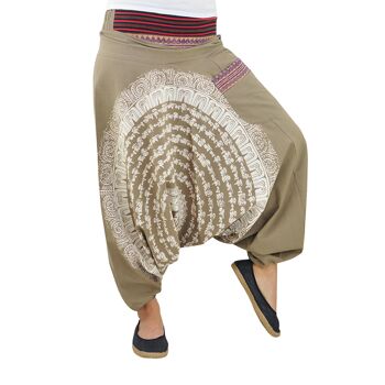 virblatt - Pantalon Aladdin femme | 100% coton | Goa pantalon sarouel femme bloomer sarouel hippie été pantalon femme - Nirvana S/M kaki - A 5