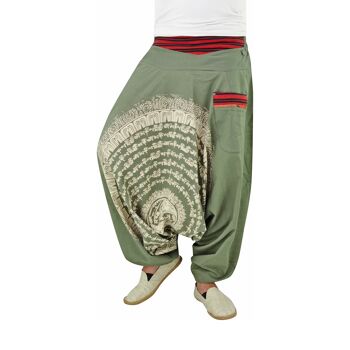 virblatt - Pantalon Aladdin femme | 100% coton | Goa pantalon sarouel femme bloomer sarouel hippie été pantalon femme - Nirvana S/M vert 4