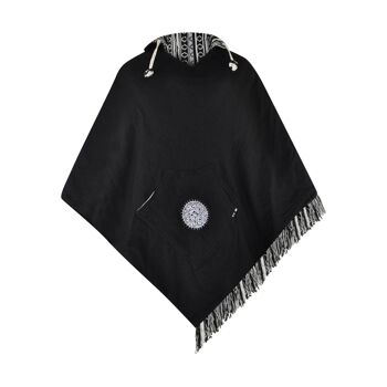 virblatt - Poncho homme | 100% coton | Poncho Hiver Népal Veste | fonction de tournage | Poncho en tissu à capuche Jerga Baja - Abajo XXL noir 6