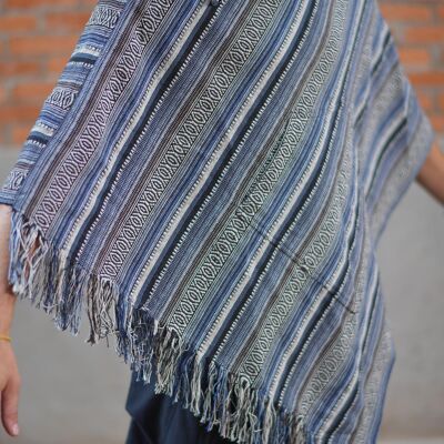 virblatt - Men's Poncho | 100% cotton | Poncho Winter Nepal Jacket | turning function | Jerga Baja Hoodie Fabric Poncho - Abajo L-XL Blue