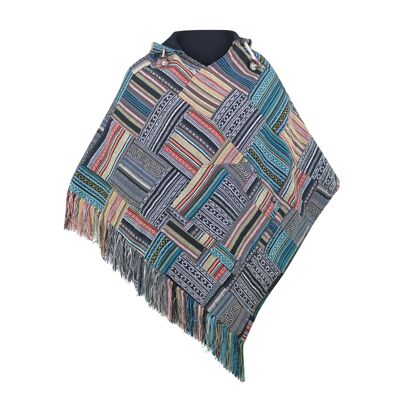 virblatt - Poncho Herren | 100 % Baumwolle | Poncho Winter Nepal Jacke | Wendefunktion | Jerga Hoodie - Abajo XXL patchwork