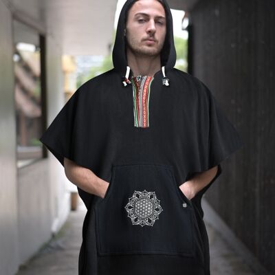 virblatt - Men's Poncho | 100% cotton | Poncho Winter Nepal Jacket | turning function | Jerga hoodie fringed poncho blanket poncho -Arriba multicolored S-M
