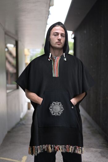 virblatt - Poncho homme | 100% coton | Poncho Hiver Népal Veste | fonction de tournage | Jerga hoodie frangé poncho couverture poncho -Arriba multicolore L-XL 1