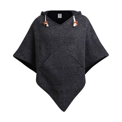 virblatt - Men's Poncho | Wool & polar fleece | Nepal Jacket Jerga Hoodie | turning function | Alpaca Wool - Abajo Wool XXL black