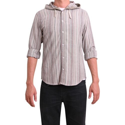 virblatt - Sommerhemd Herren | Baumwolle | Hippie Hemd Herrenhemden langarm bügelfrei Männer Hemd | Kapuze | Fischerhemd - Freidenker XL braun