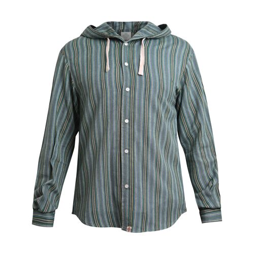 virblatt - Sommerhemd Herren | Baumwolle | Hippie Hemd Herrenhemden langarm bügelfrei Männer Hemd | Kapuze | Fischerhemd - Freidenker M grün