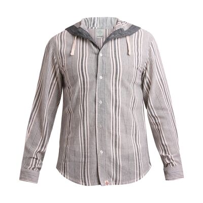 virblatt - camisa de verano para hombre | algodón | Camisa hippie camisas de hombre camisa de manga larga sin plancha para hombre | capucha | Camisa pescador - Freidenker M gris