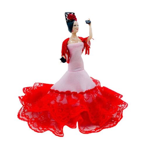 Muñeca de colección de plástico de 20 cm. vestido rosa_619E-RS