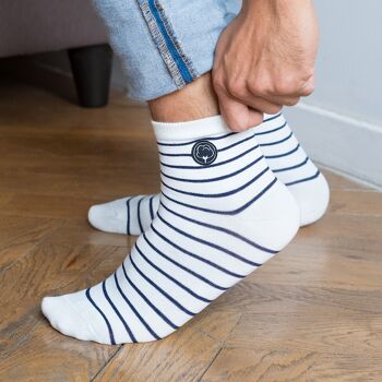 Les chaussettes basses rayées en coton BIO | Blanc/bleu 1