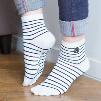 Les chaussettes basses rayées en coton BIO | Blanc/bleu 3
