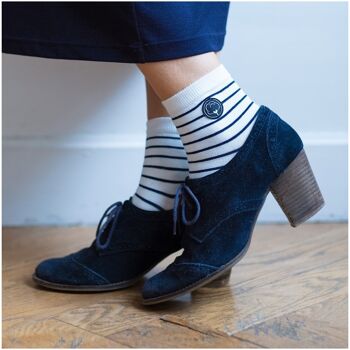 Les chaussettes basses rayées en coton BIO | Blanc/bleu 5