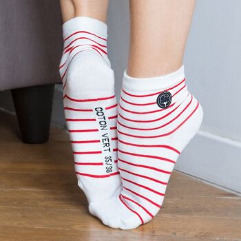 Les chaussettes basses rayées en coton BIO | Blanc/rouge 1