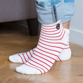 Les chaussettes basses rayées en coton BIO | Blanc/rouge 3