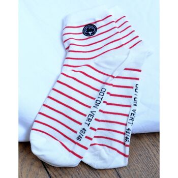 Les chaussettes basses rayées en coton BIO | Blanc/rouge 4