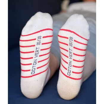 Les chaussettes basses rayées en coton BIO | Blanc/rouge 5