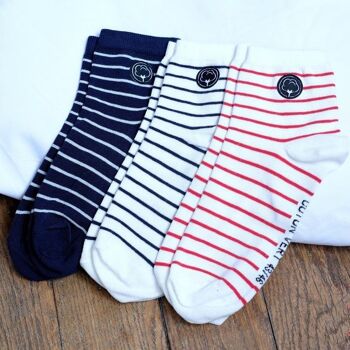 Les chaussettes basses rayées en coton BIO | Blanc/rouge 8