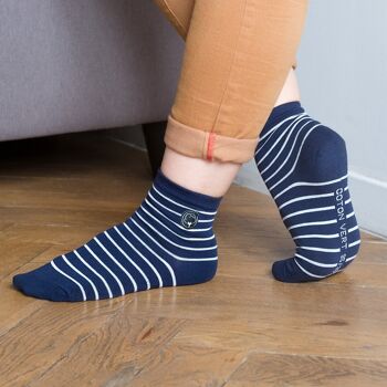 Les chaussettes basses rayées en coton BIO | Bleu/blanc 1