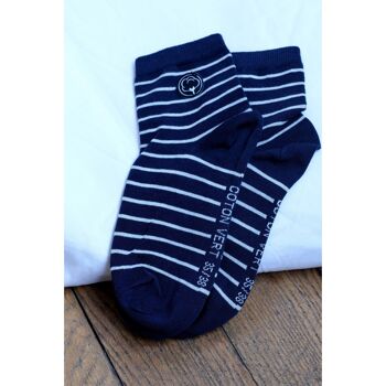 Les chaussettes basses rayées en coton BIO | Bleu/blanc 3