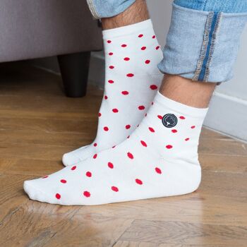 Les chaussettes basses à pois en coton BIO | Blanc/rouge 1