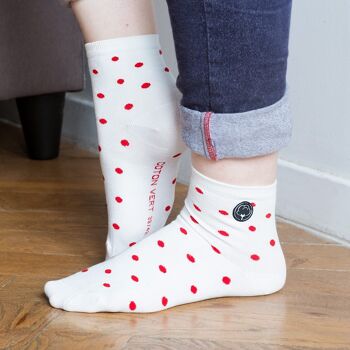 Les chaussettes basses à pois en coton BIO | Blanc/rouge 2