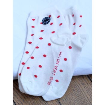 Les chaussettes basses à pois en coton BIO | Blanc/rouge 3