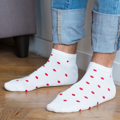 Organic cotton polka dot ankle socks | White Red