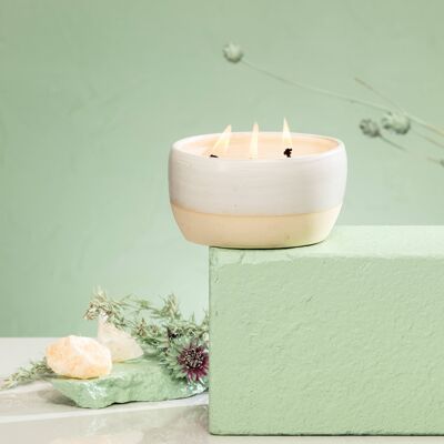 Crystal scented candle in handmade ceramic bowl / medium