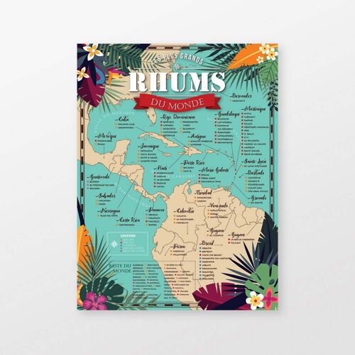 Affiche Rhum : Carte des 100 Meilleurs Rhums du Monde
