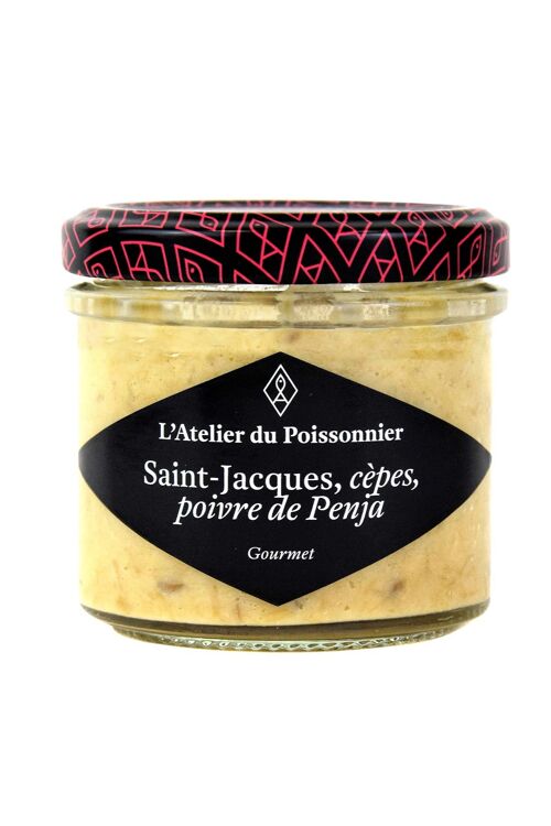 Rillettes de Saint-Jacques, cèpes, poivre de Penja