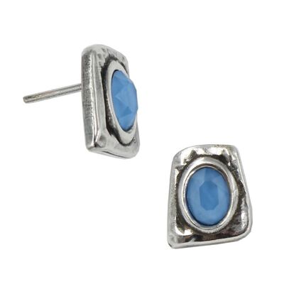 Pendientes de presión con piedra oval azul